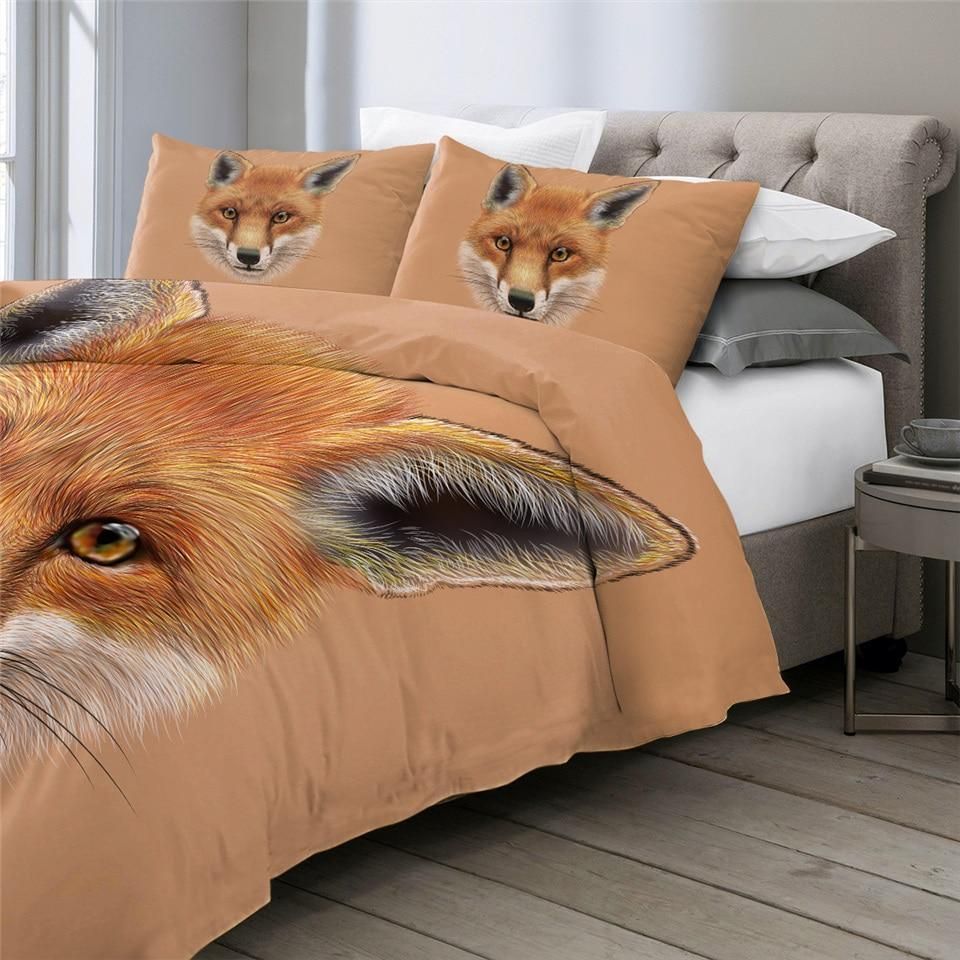 Fox Face Beige Background Duvet Cover Bedding Set