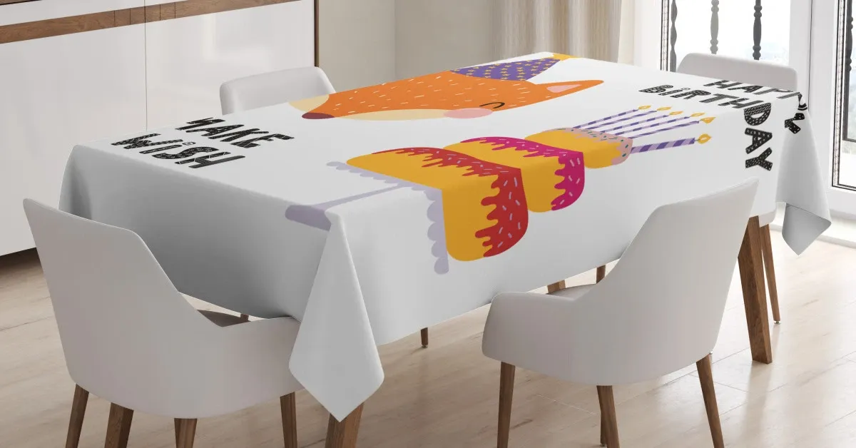 Fox In Birthday Hat Make A Wish 3D Printed Tablecloth Table Decor
