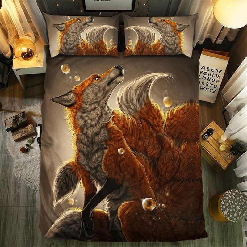 Fox Watching Moon Bedding Set Bedroom Decor
