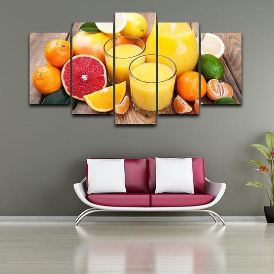 fresh fruit squeezed orange juice abstract 5 panel canvas art wall decor 8346