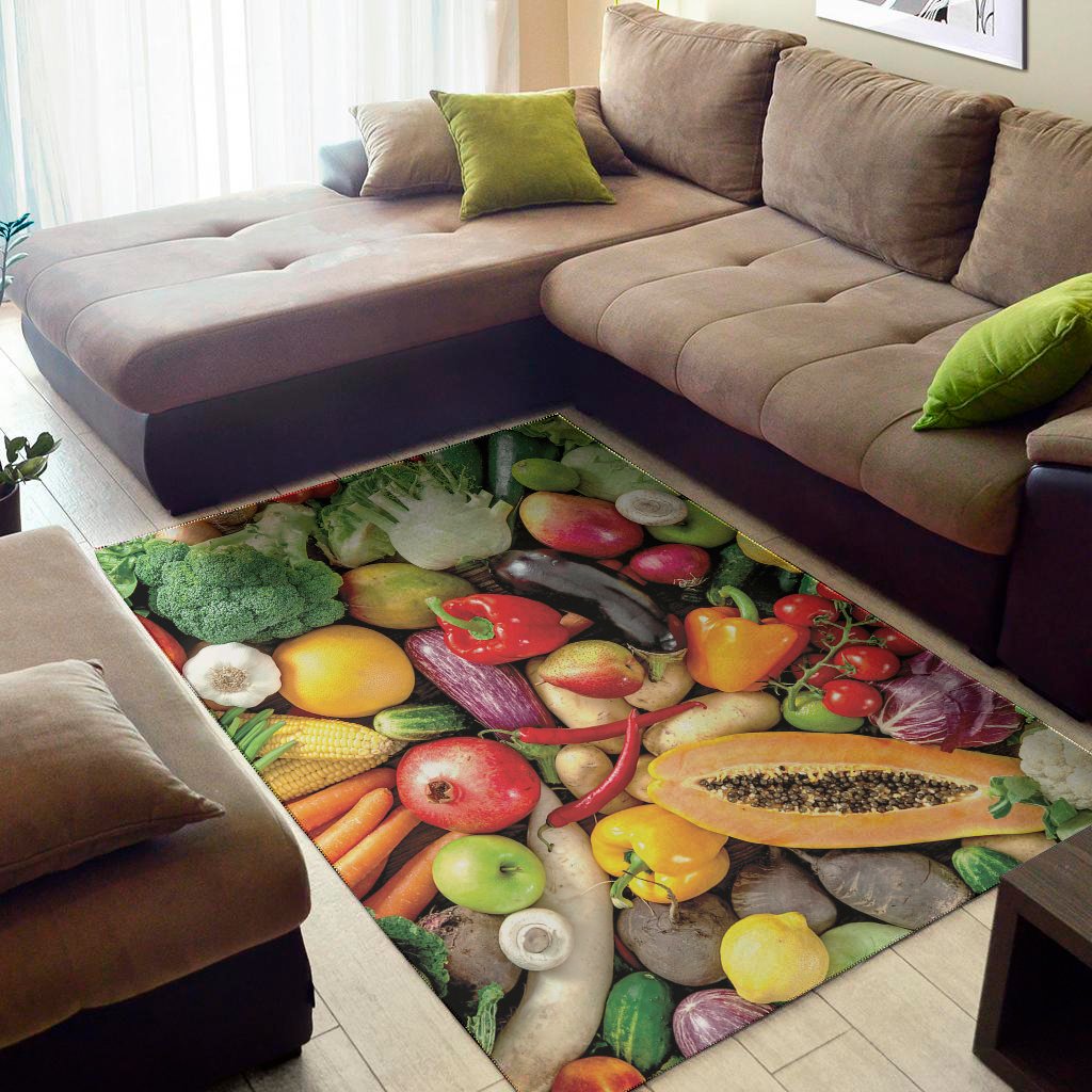 fresh fruits and vegetables print area rug floor decor 8243