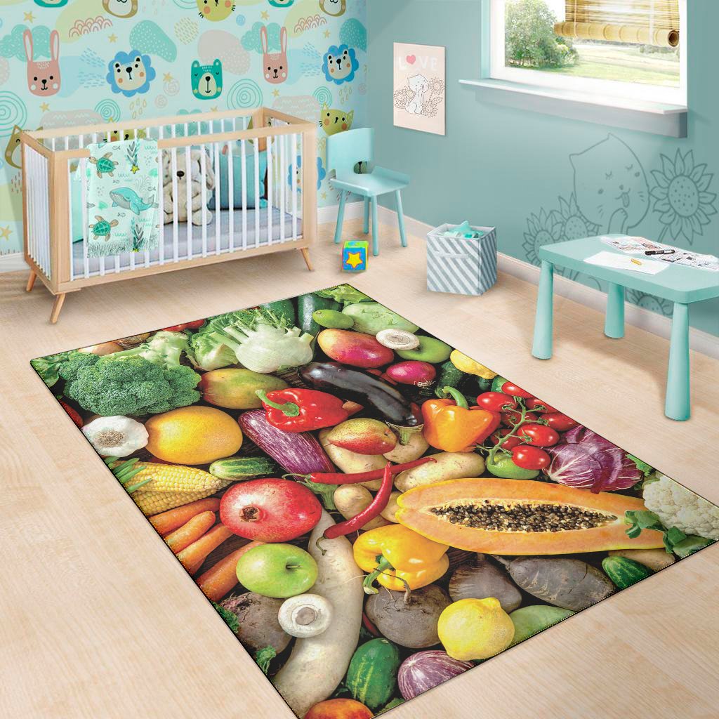 fresh fruits and vegetables print area rug floor decor 8985