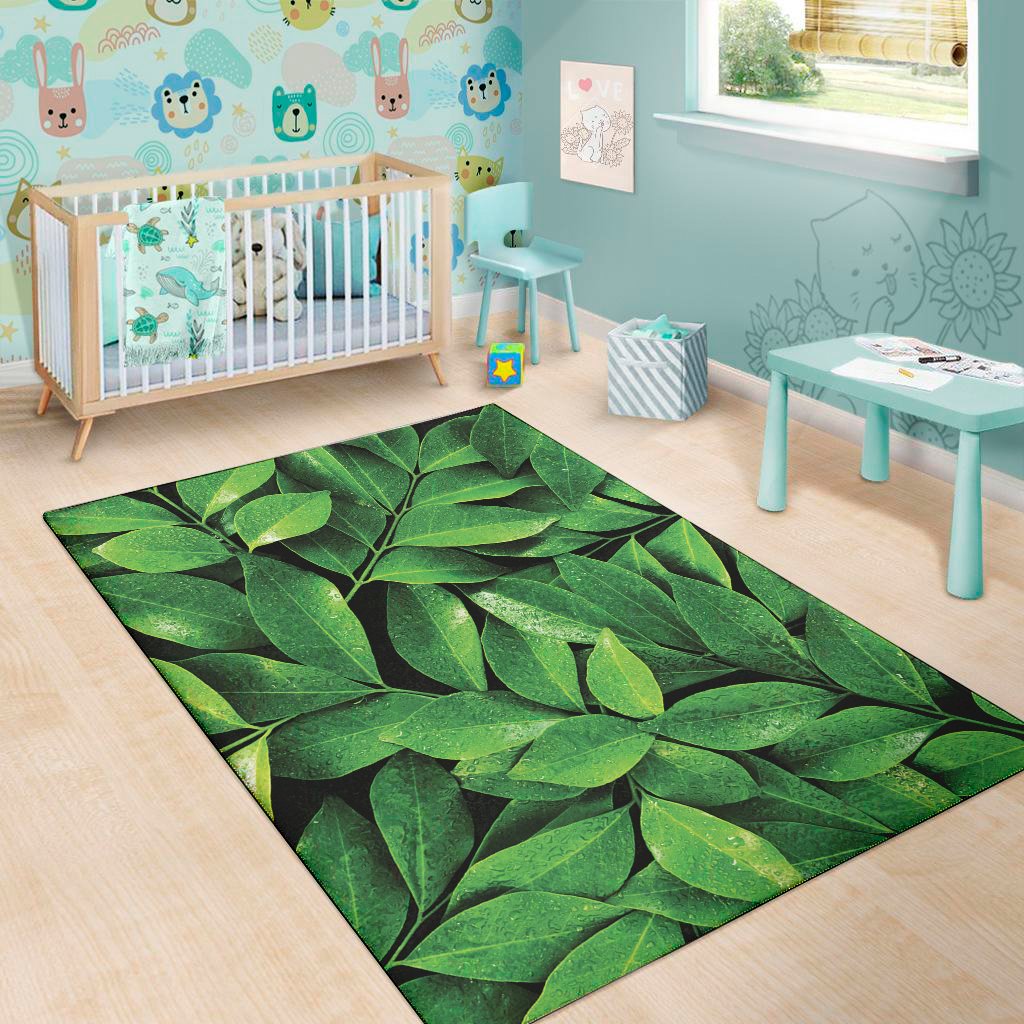 fresh green leaf print area rug floor decor 2113