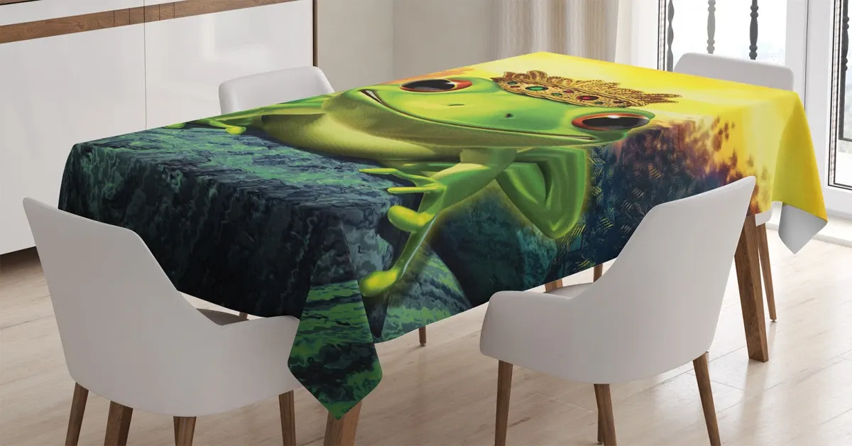 frog prince with crown 3d printed tablecloth table decor 3641