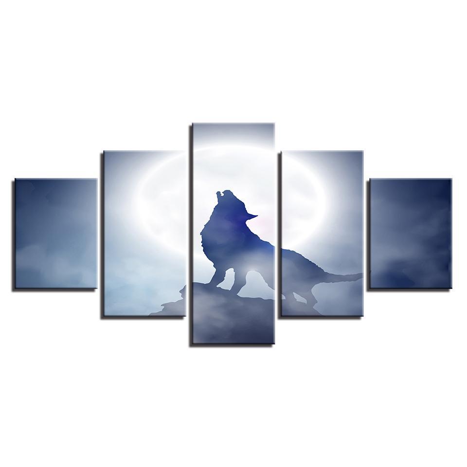 full moon night animal wolf howl abstract animal 5 panel canvas art wall decor 1156