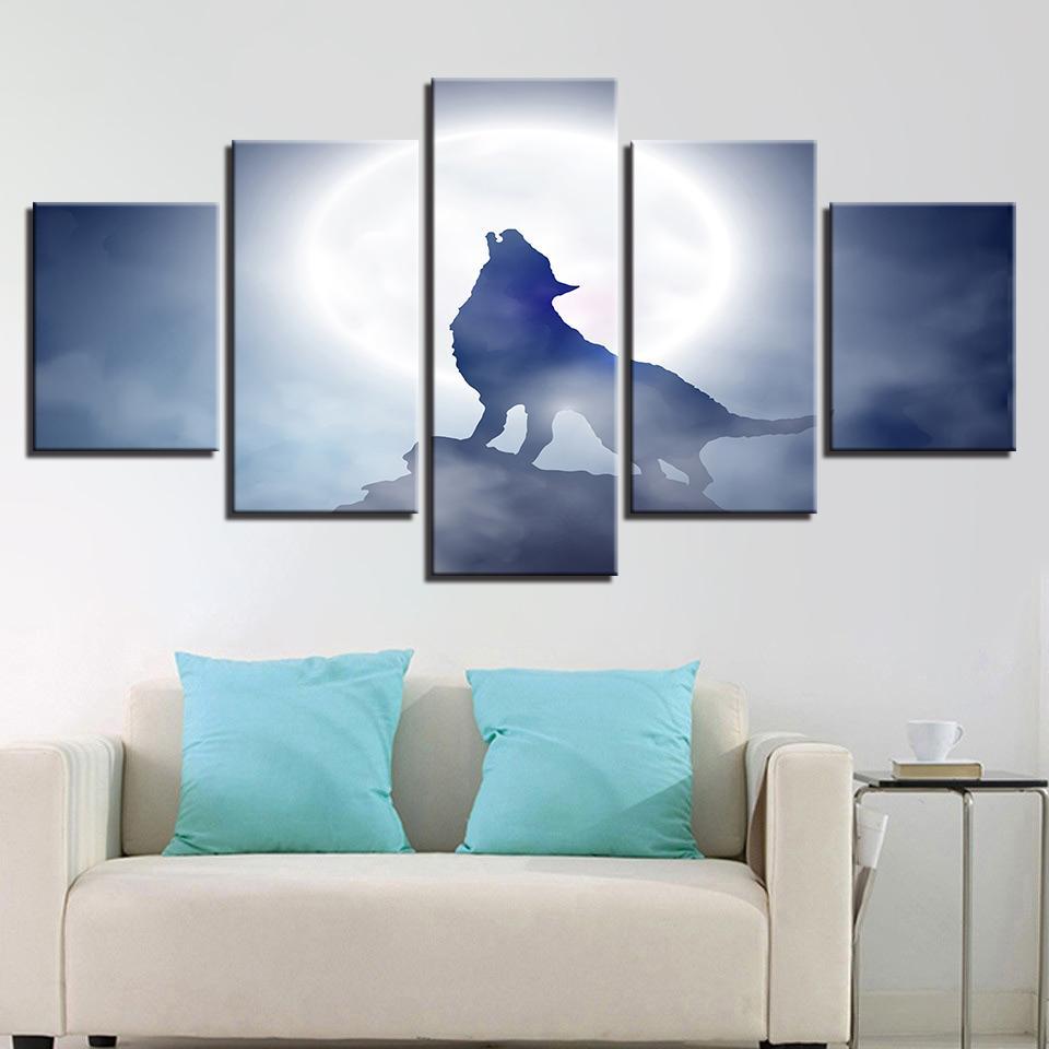 full moon night animal wolf howl abstract animal 5 panel canvas art wall decor 2725