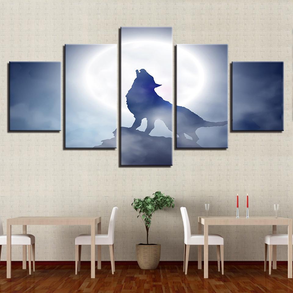 full moon night animal wolf howl abstract animal 5 panel canvas art wall decor 7164