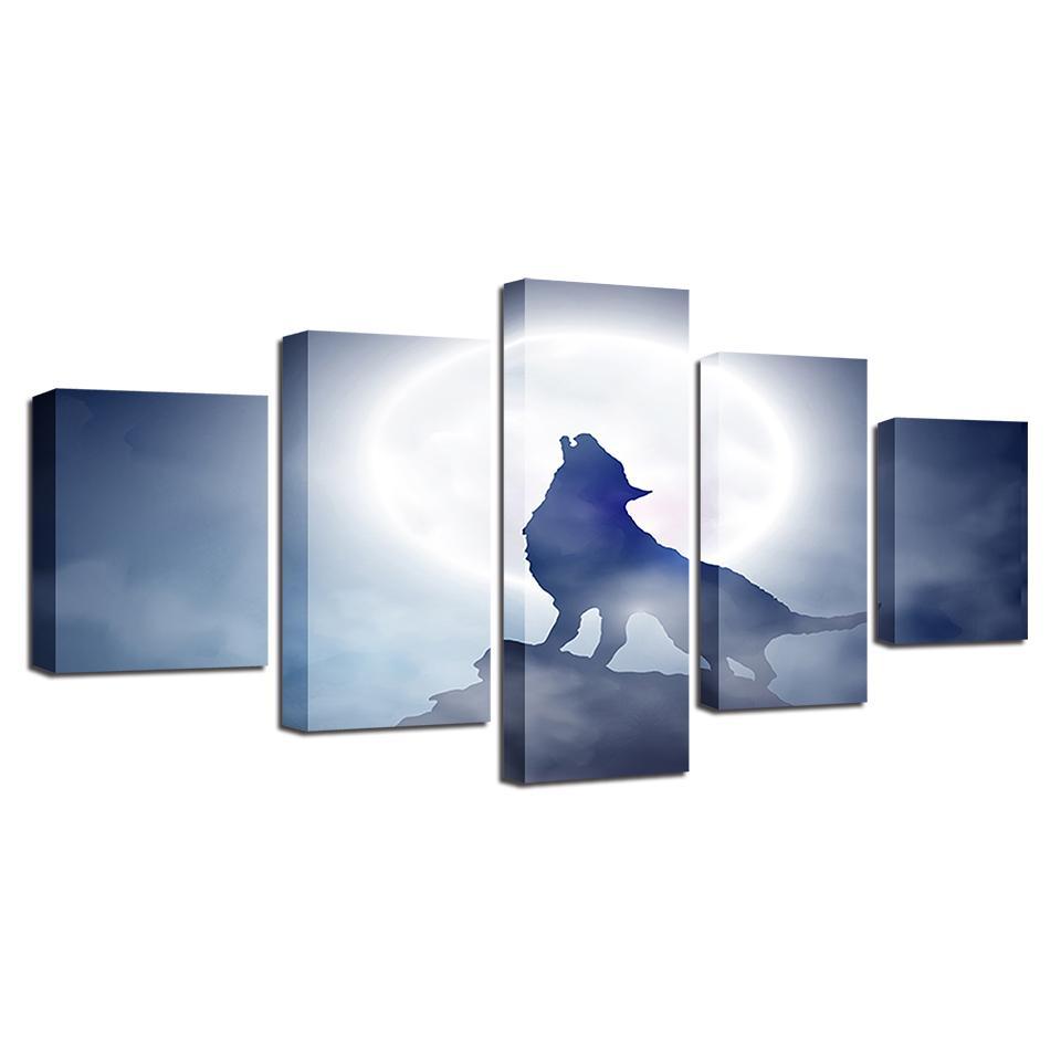 full moon night animal wolf howl abstract animal 5 panel canvas art wall decor 7805