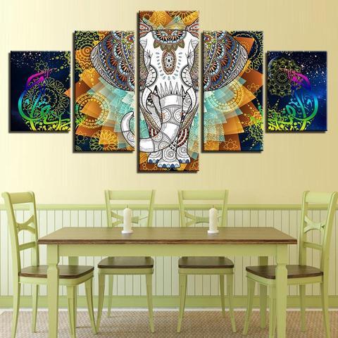 funky elephant abstract animal 5 panel canvas art wall decor 8769