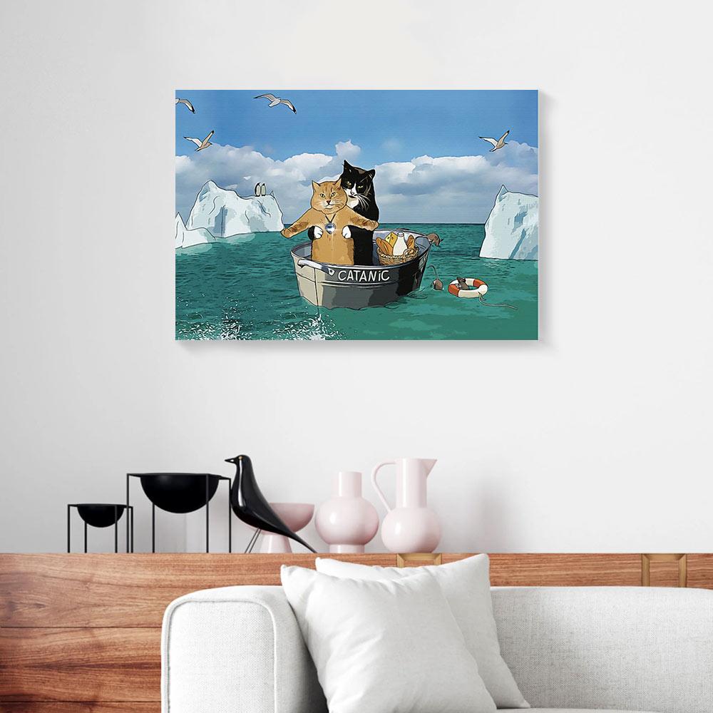 funny catanic two cats cosplay titanic sunglasses canvas prints wall art decor 1993