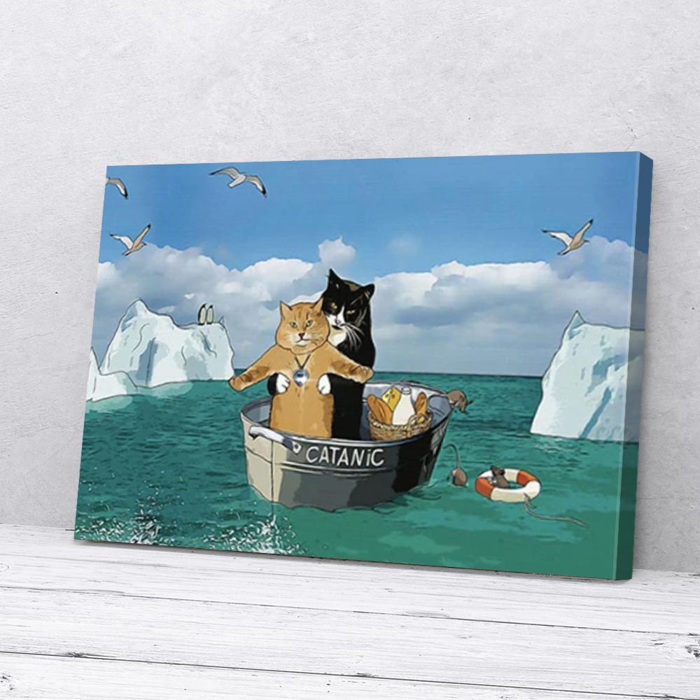 funny catanic two cats cosplay titanic sunglasses canvas prints wall art decor 5277