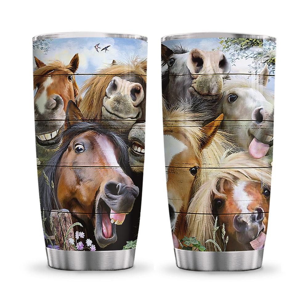 Funny Horse Selfie Personalized Stainless Steel Tumbler funny horse selfie personalized stainless steel tumbler 1324
