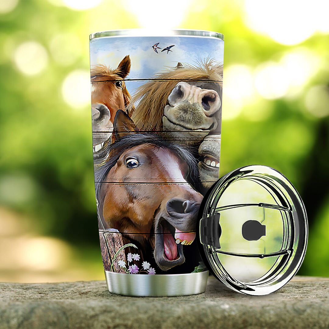 Funny Horse Selfie Personalized Stainless Steel Tumbler funny horse selfie personalized stainless steel tumbler 6692