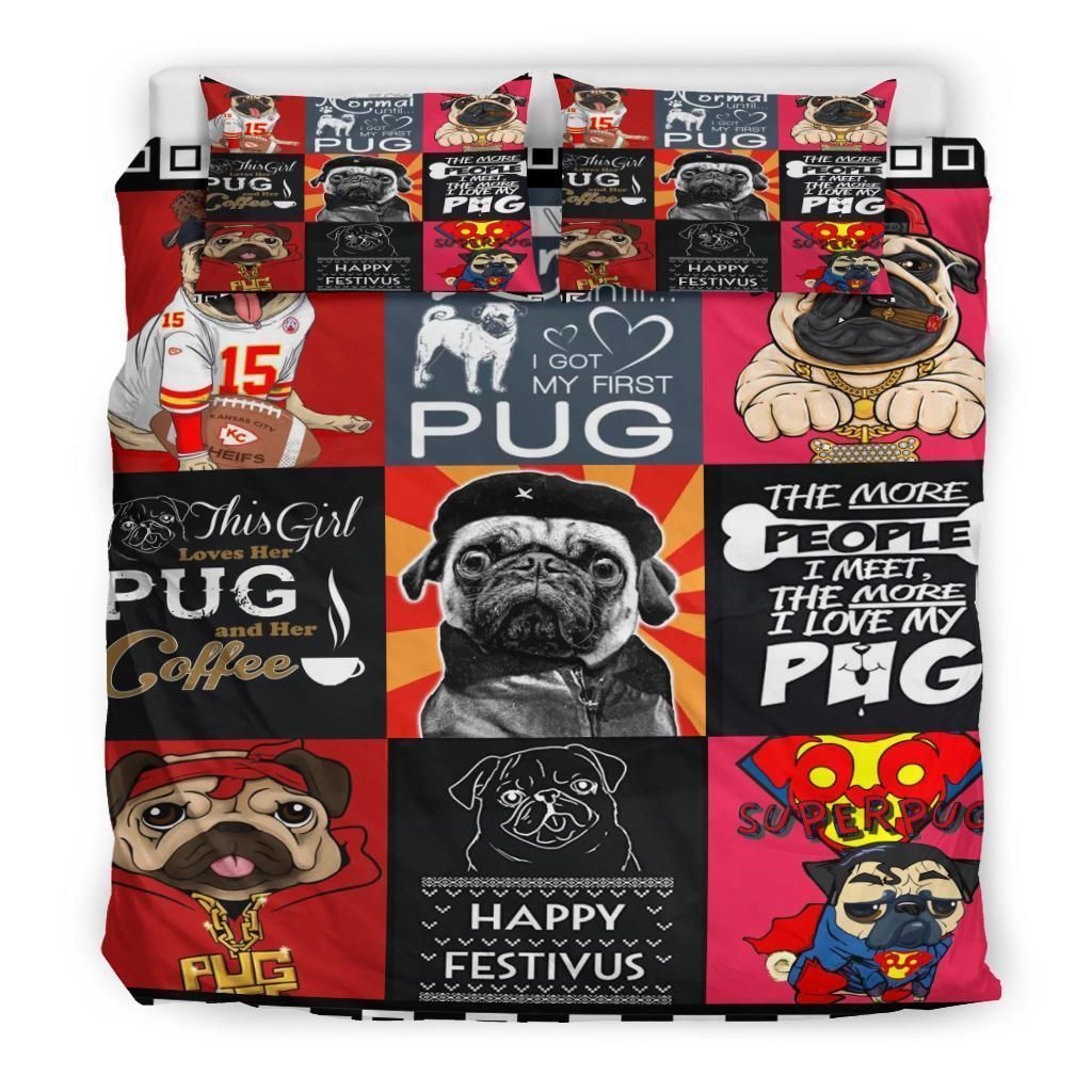 funny pug happy festivus bedding set bedroom decor 2477