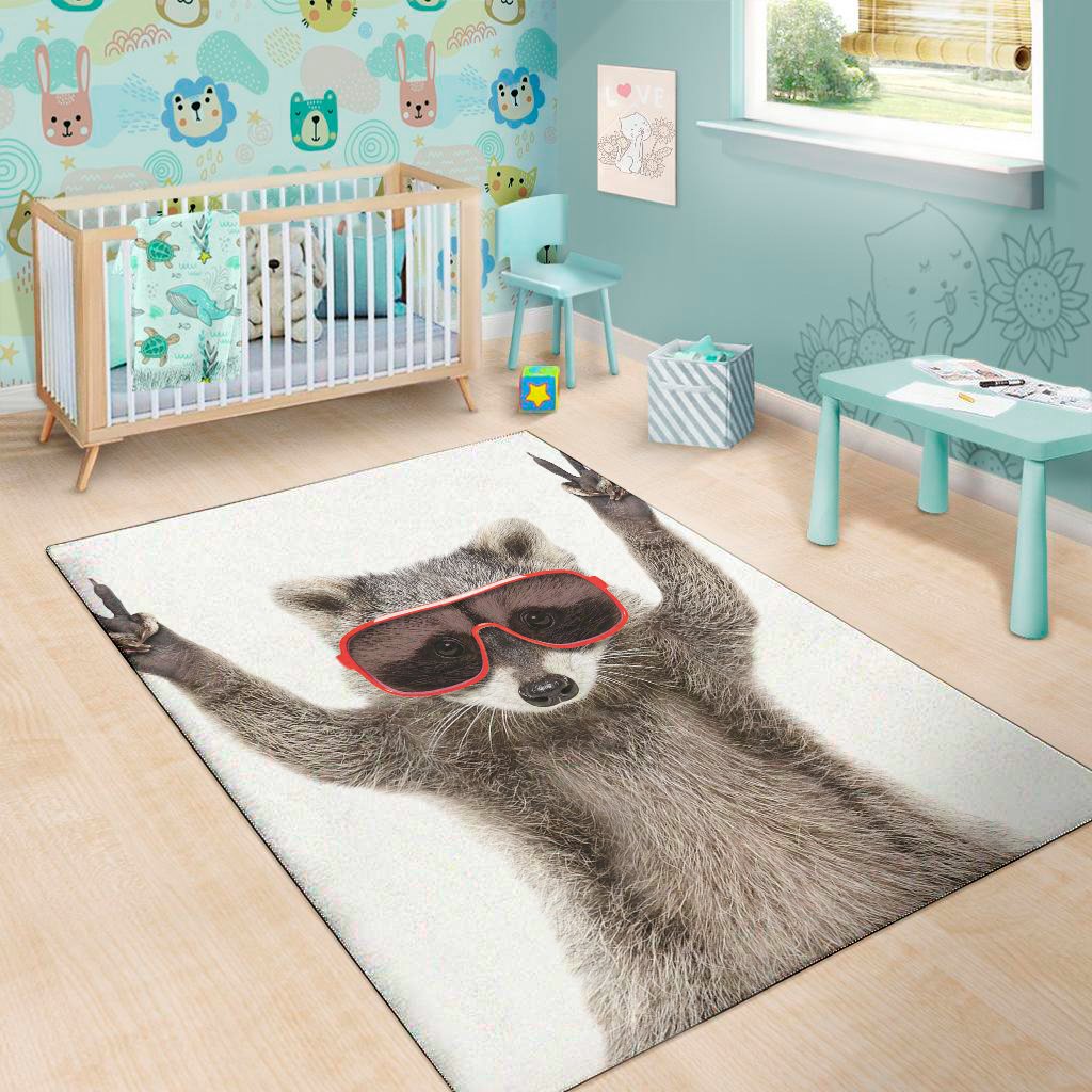 funny raccoon print area rug floor decor 5272