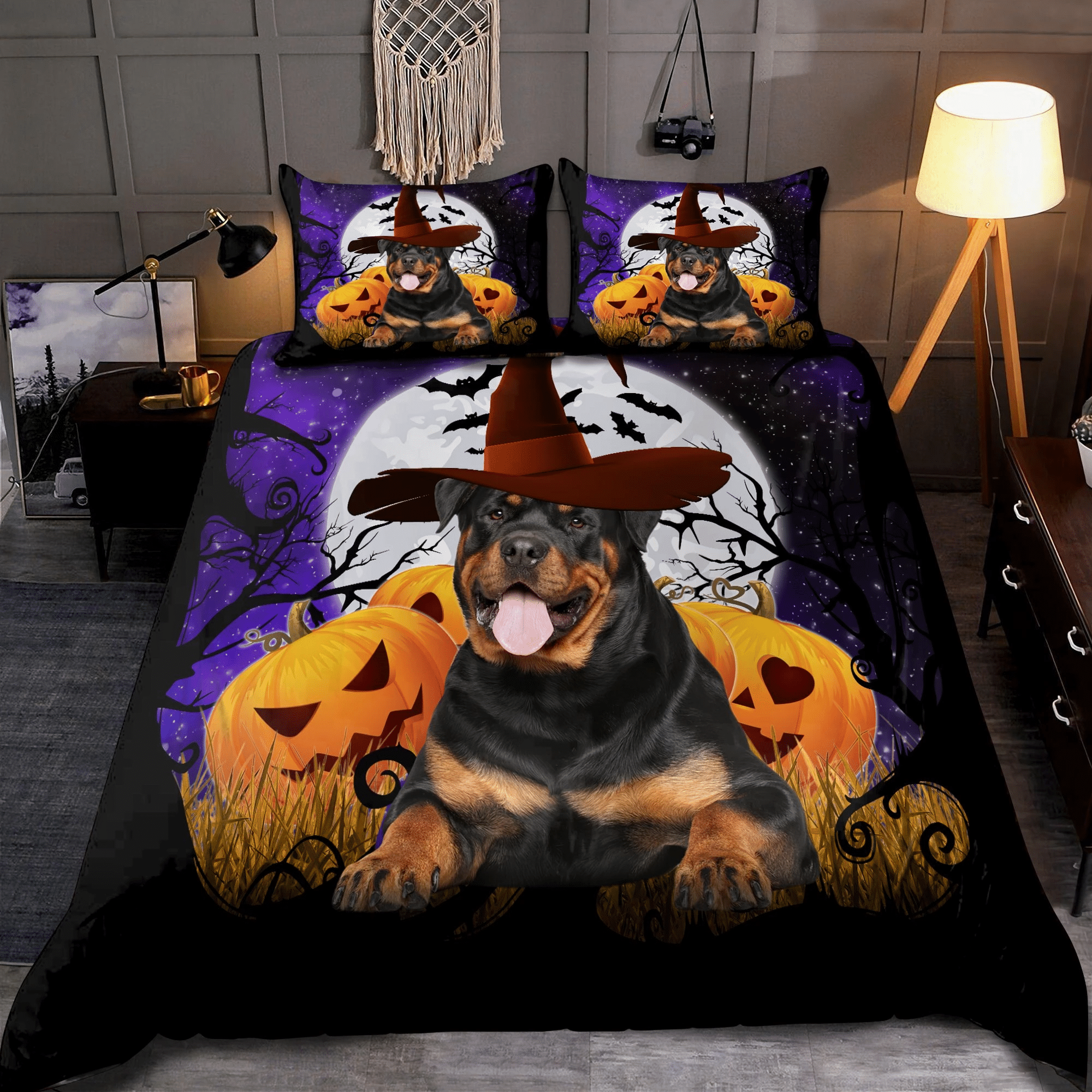 funny rottweiler halloween party cosplay duvet cover bedding set bedroom decor 2715