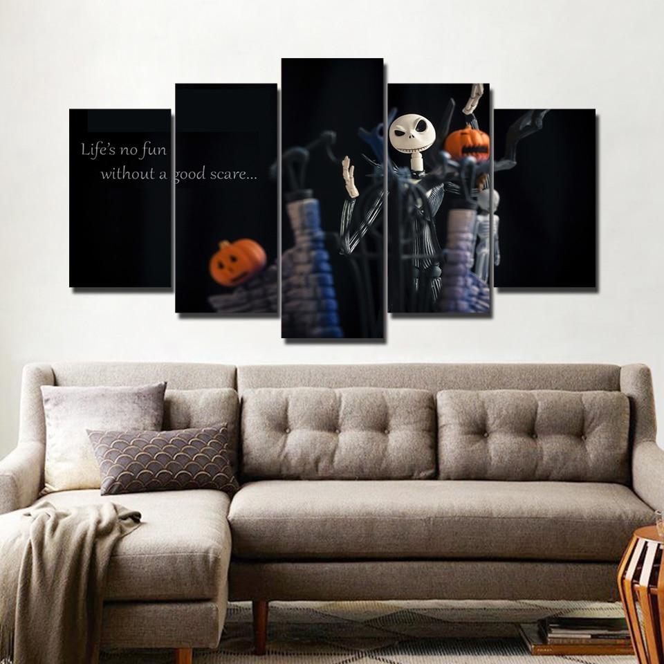 funny skull pumpkin abstract 5 panel canvas art wall decor 2791