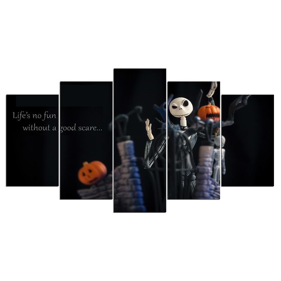 funny skull pumpkin abstract 5 panel canvas art wall decor 8615
