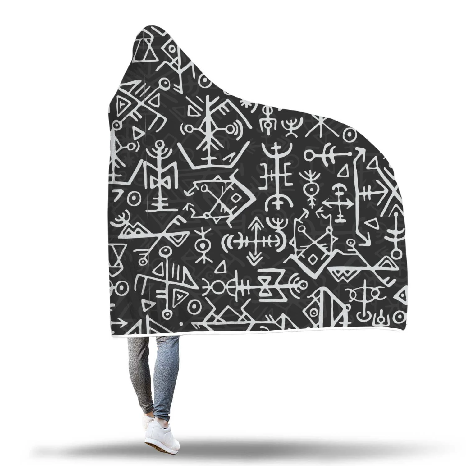 futhark norse runes scandinavian viking pattern print hooded blanket cloak blanket 7960