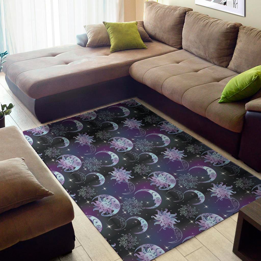 Galaxy Celestial Sun And Moon Print Area Rug Floor Decor