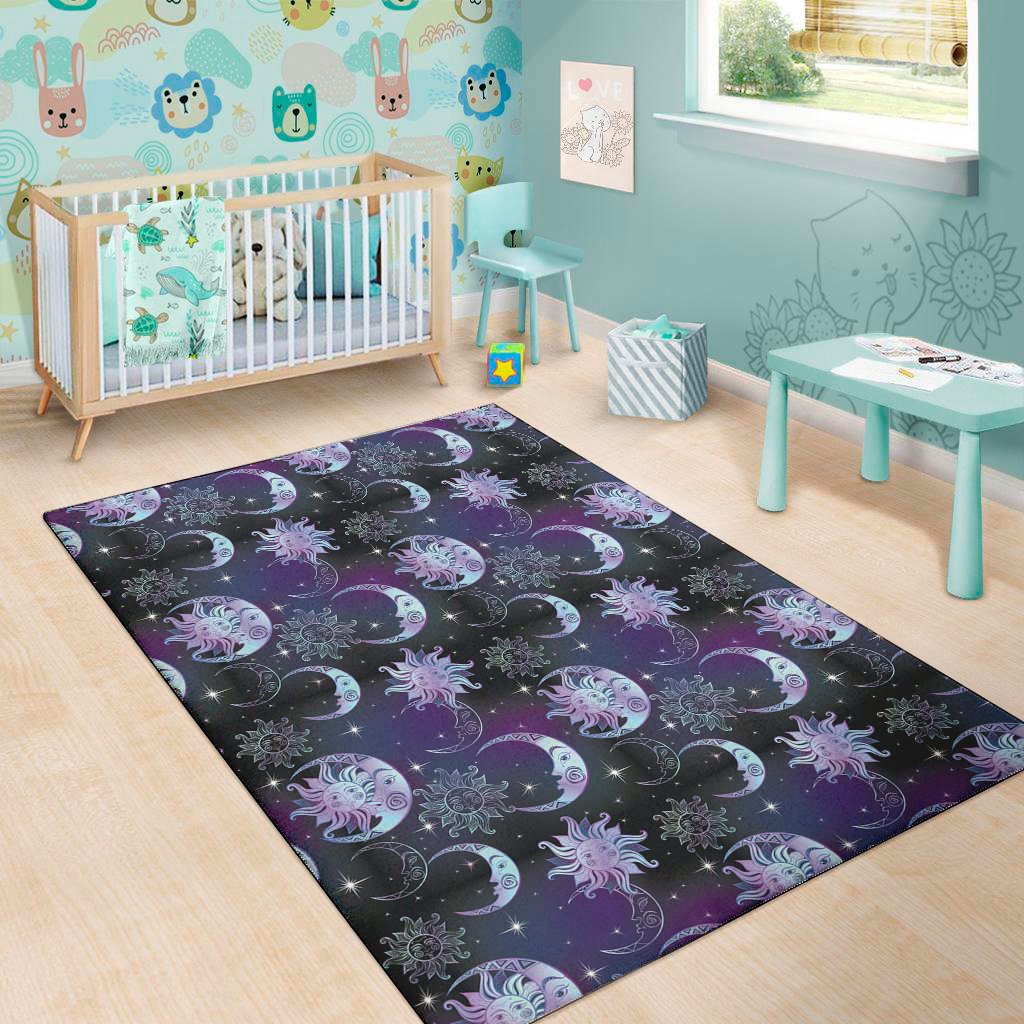 Galaxy Celestial Sun And Moon Print Area Rug Floor Decor