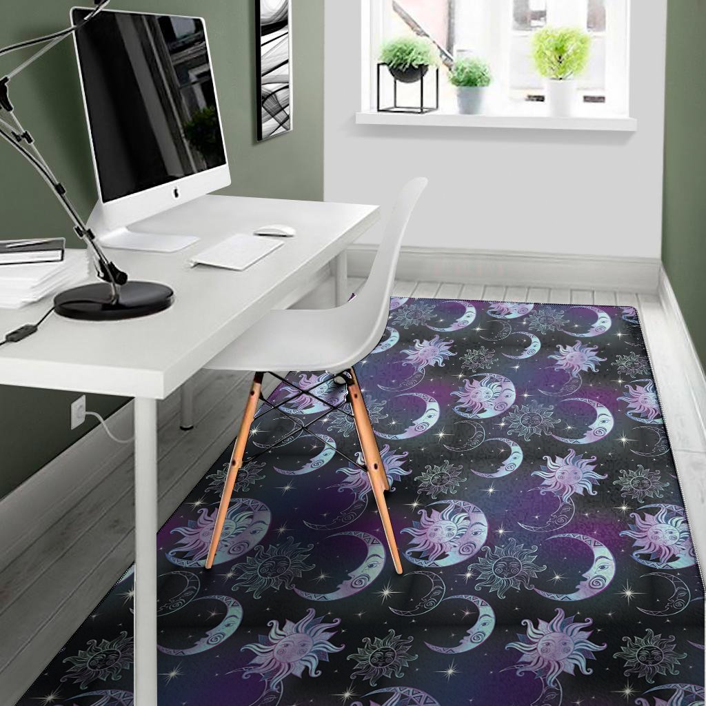 Galaxy Celestial Sun And Moon Print Area Rug Floor Decor