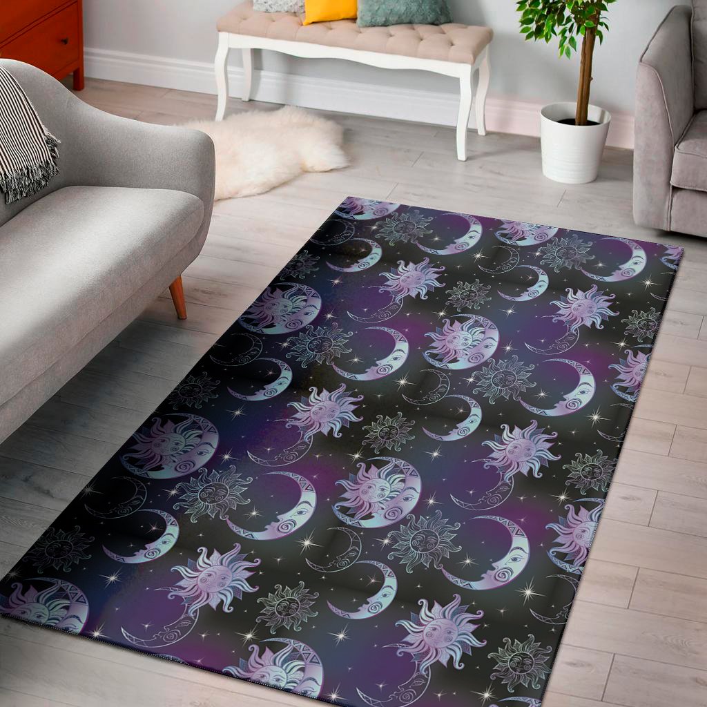 Galaxy Celestial Sun And Moon Print Area Rug Floor Decor