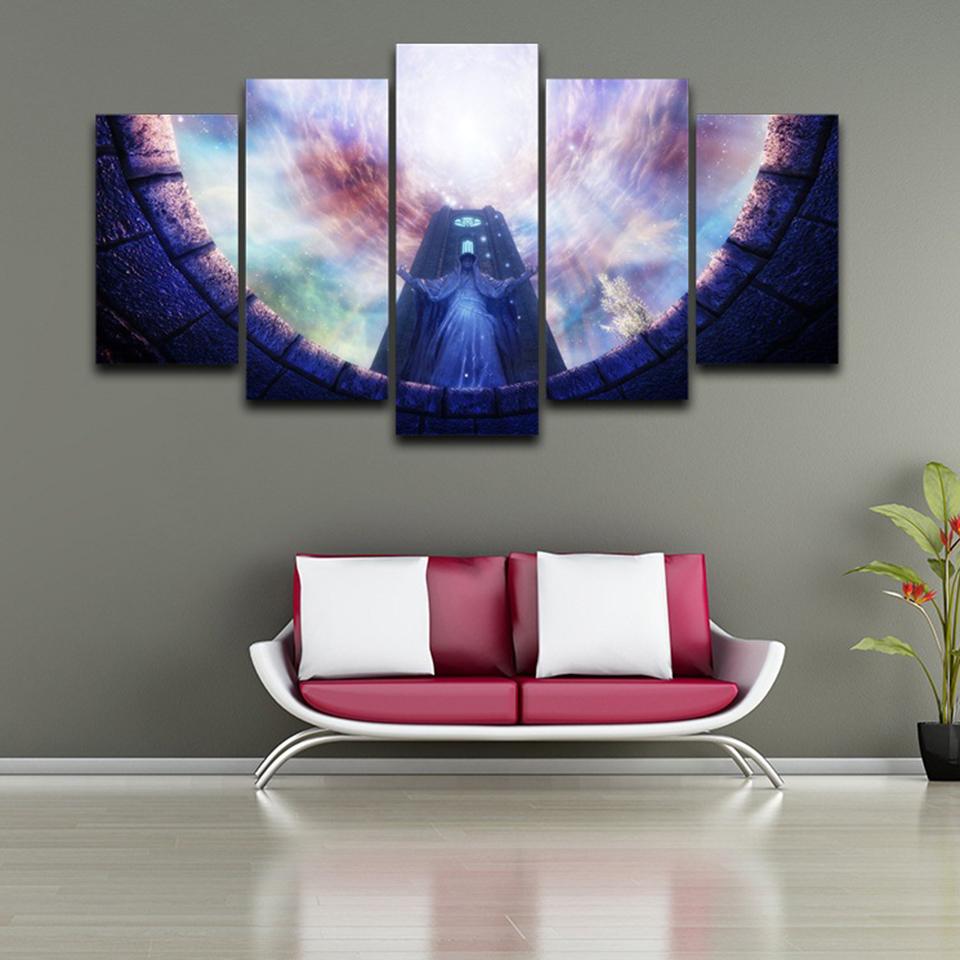 game scroll statues landscape romantic church abstract 5 panel canvas art wall decor 3897