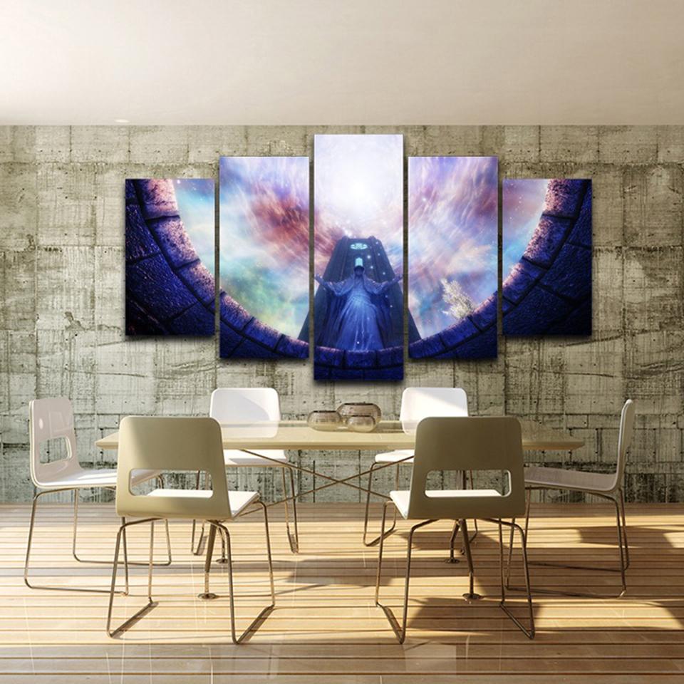 game scroll statues landscape romantic church abstract 5 panel canvas art wall decor 6029