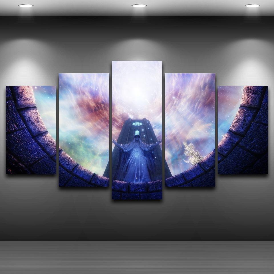 game scroll statues landscape romantic church abstract 5 panel canvas art wall decor 8762