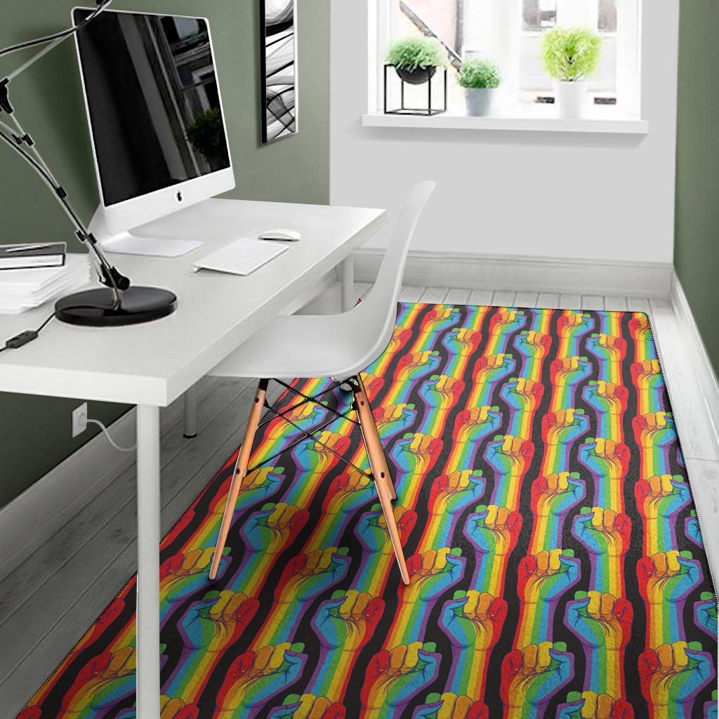gay pride hand sign pattern print area rug floor decor 2271