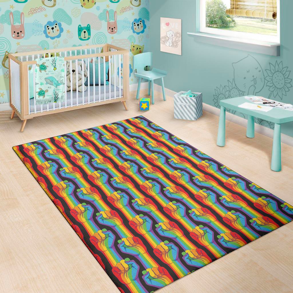 gay pride hand sign pattern print area rug floor decor 8075