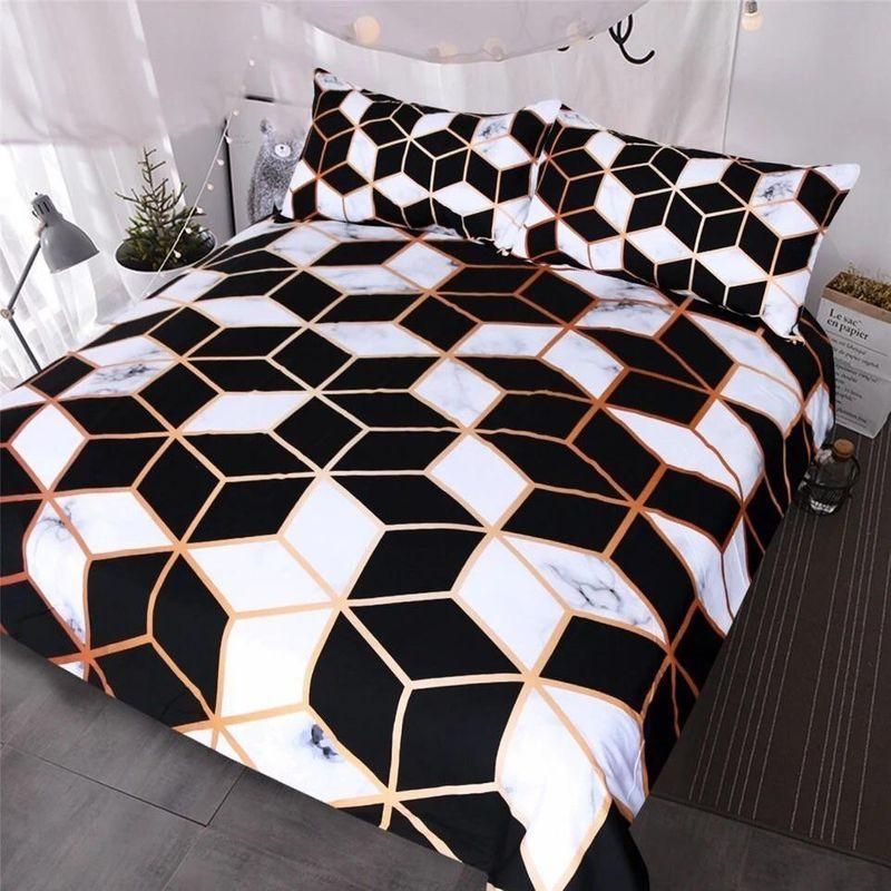 geometric black and white marble printed bedding set bedroom decor 8312