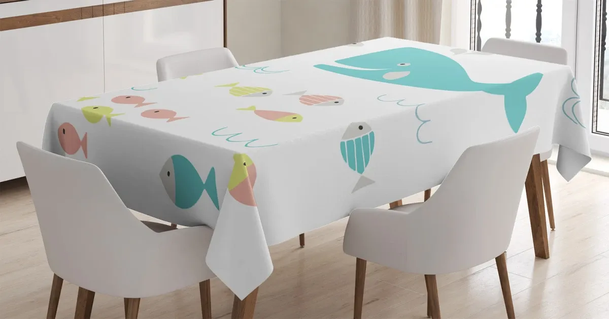 geometric whale fish 3d printed tablecloth table decor 8357