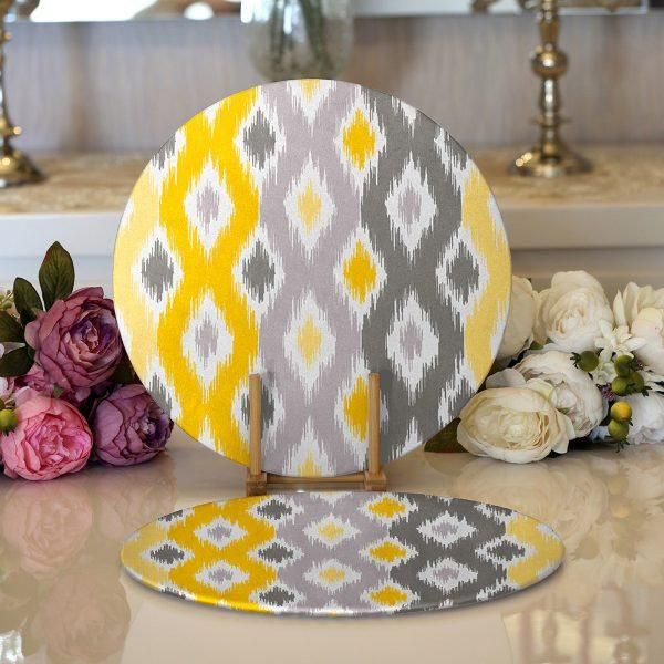 geometric yellow and grey nice ornamental printed table runner 2455