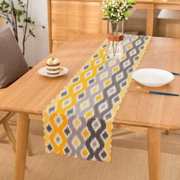 geometric yellow and grey nice ornamental printed table runner 3500