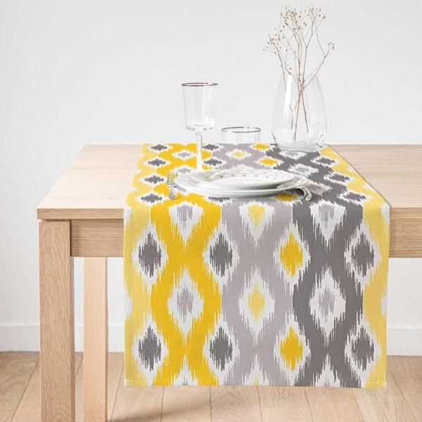 geometric yellow and grey nice ornamental printed table runner 6716