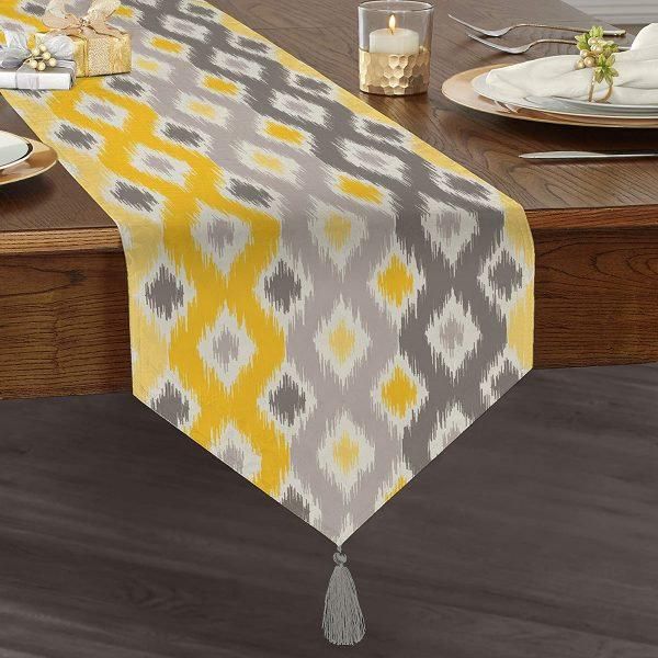 geometric yellow and grey nice ornamental printed table runner 7464