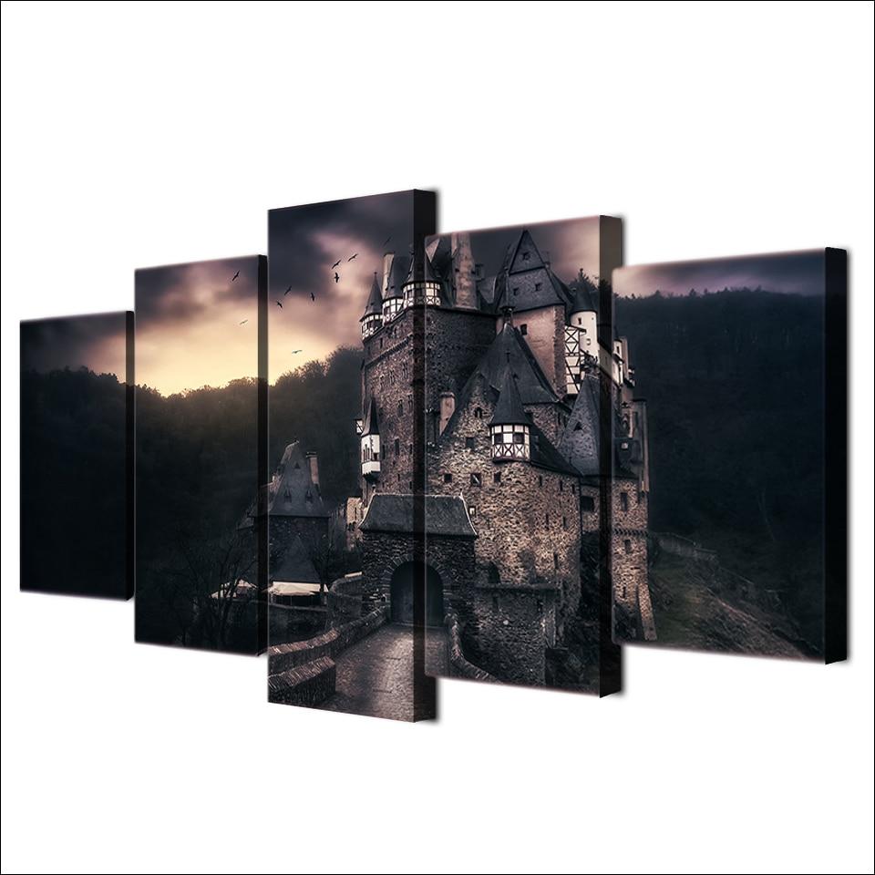 germany vintage castle cloudy abstract 5 panel canvas art wall decor 2618