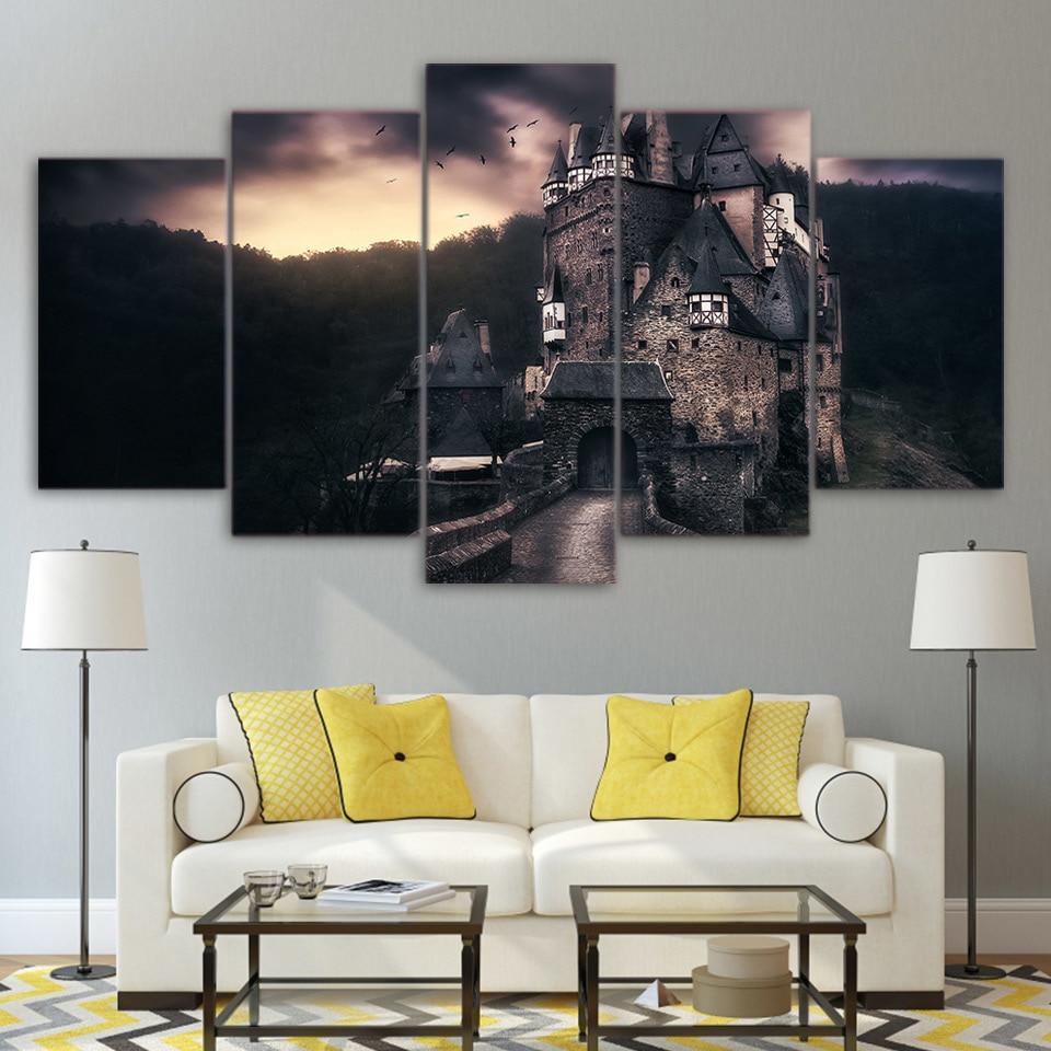 germany vintage castle cloudy abstract 5 panel canvas art wall decor 4481