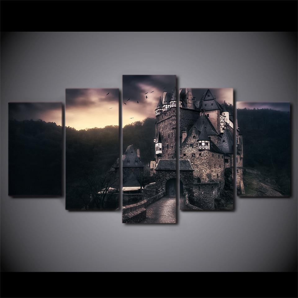 germany vintage castle cloudy abstract 5 panel canvas art wall decor 7502