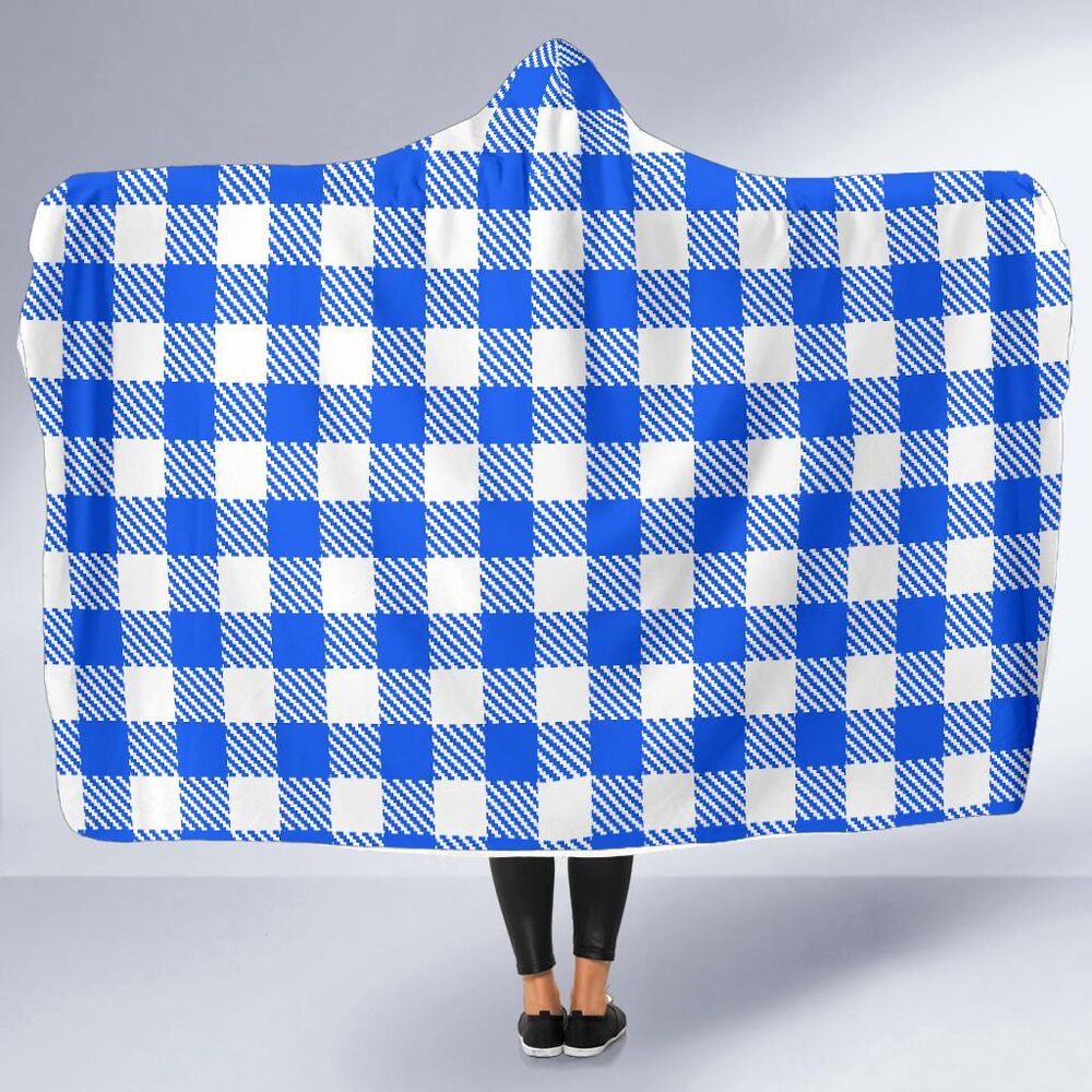 Gingham Blue Pattern Print Hooded Blanket Cloak Blanket gingham blue pattern print hooded blanket cloak blanket 5085