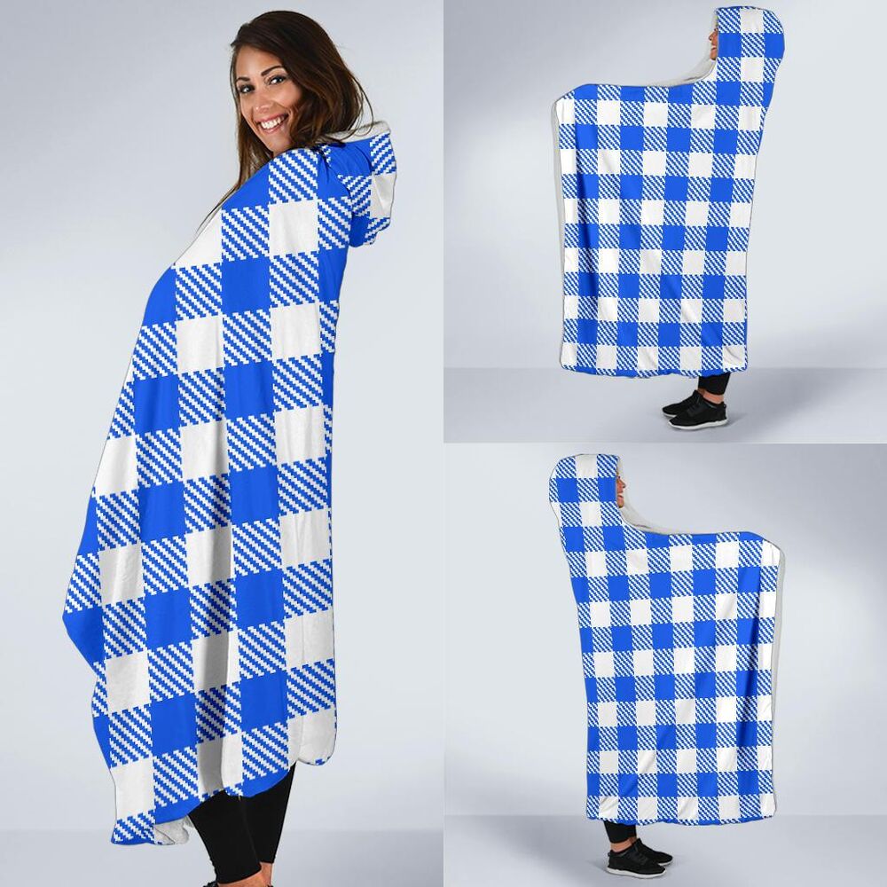 Gingham Blue Pattern Print Hooded Blanket Cloak Blanket gingham blue pattern print hooded blanket cloak blanket 5948