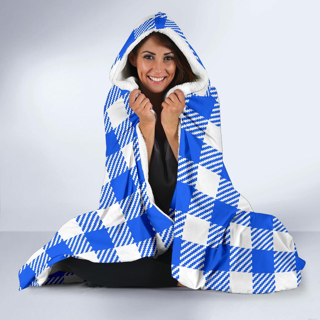 Gingham Blue Pattern Print Hooded Blanket Cloak Blanket gingham blue pattern print hooded blanket cloak blanket 7254