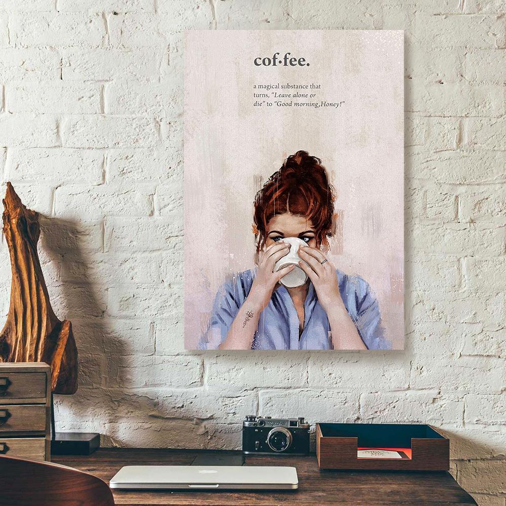girl drink coffee canvas prints wall art decor 3442