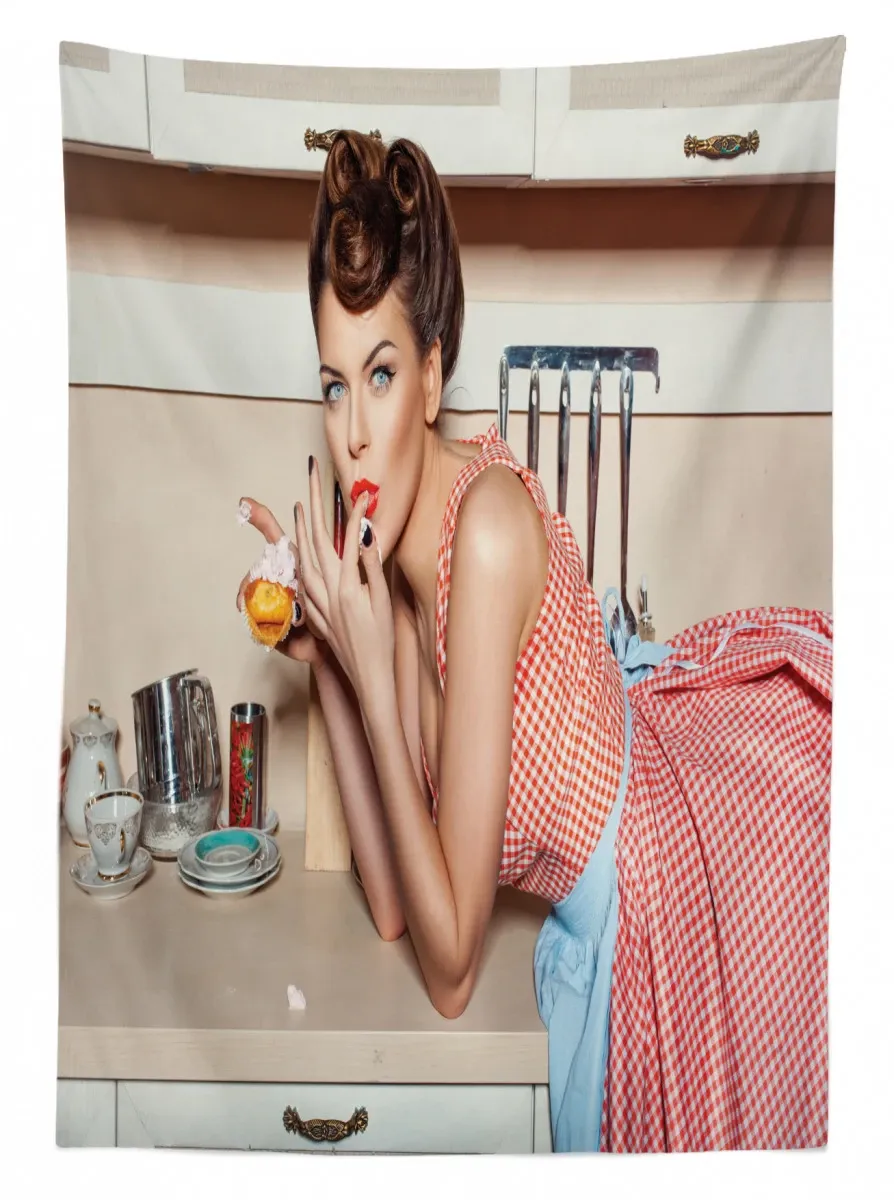 Girl Eating A Cake 3D Printed Tablecloth Table Decor girl eating a cake 3d printed tablecloth table decor 5001