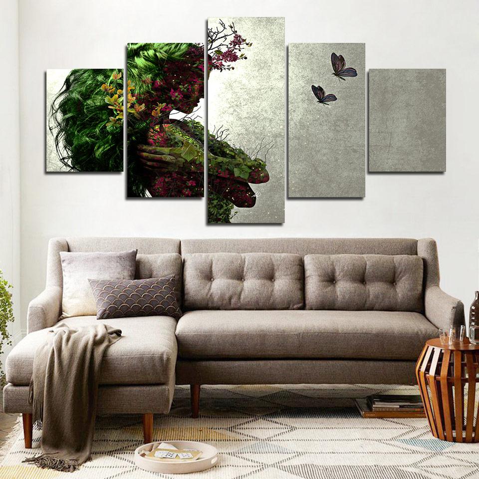 girl embrace natual abstract 5 panel canvas art wall decor 3734