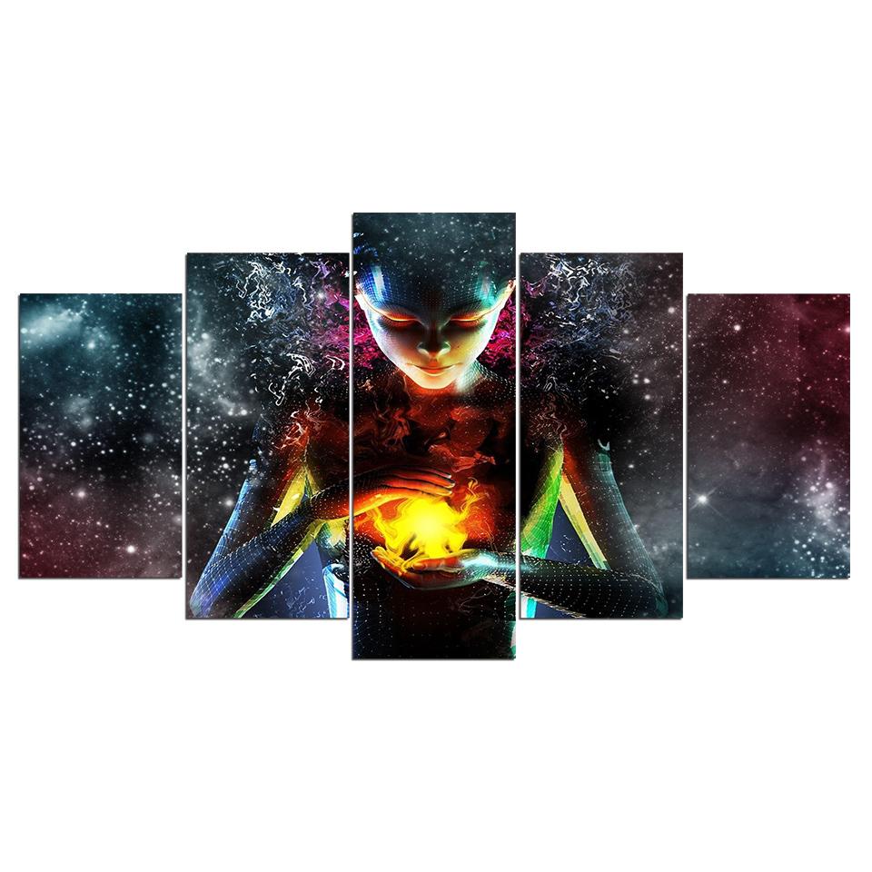 girl universe flame abstract 5 panel canvas art wall decor 5719