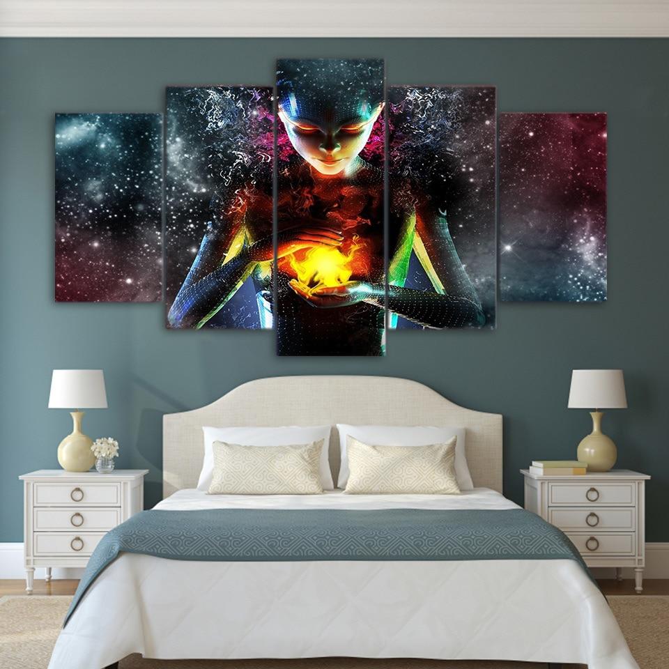 girl universe flame abstract 5 panel canvas art wall decor 6241