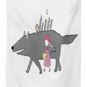 girl with a giant wolf 3d printed tablecloth table decor 3742